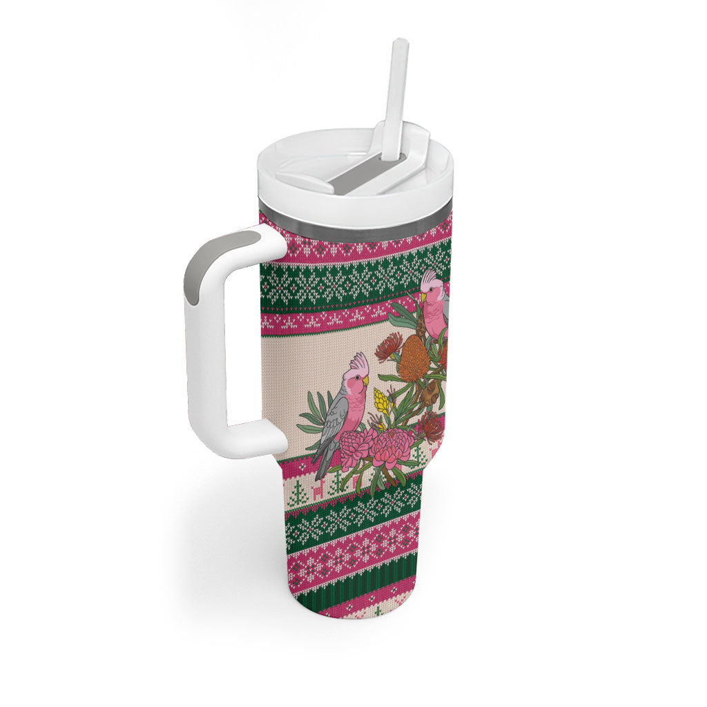 Aussie Galah Christmas Tumbler With Handle Festive Knitted Pattern Inspired