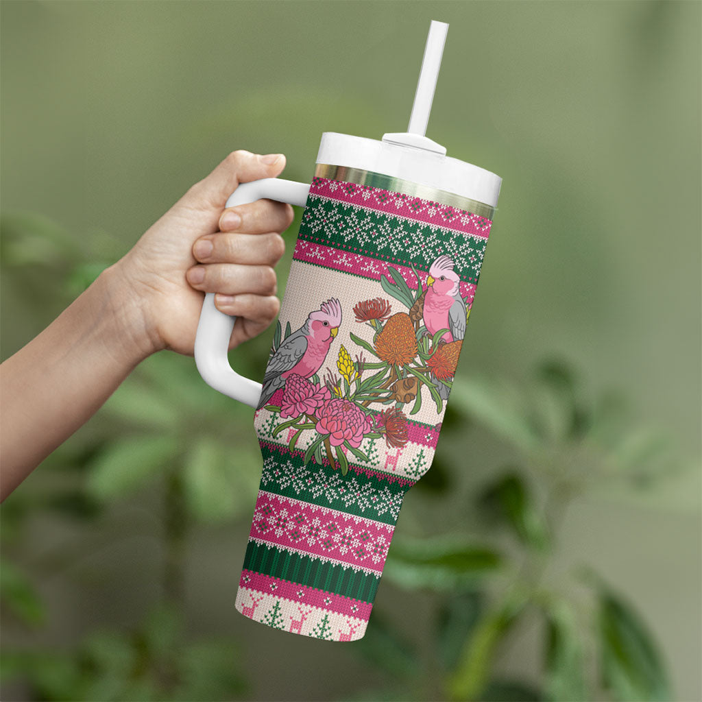 Aussie Galah Christmas Tumbler With Handle Festive Knitted Pattern Inspired