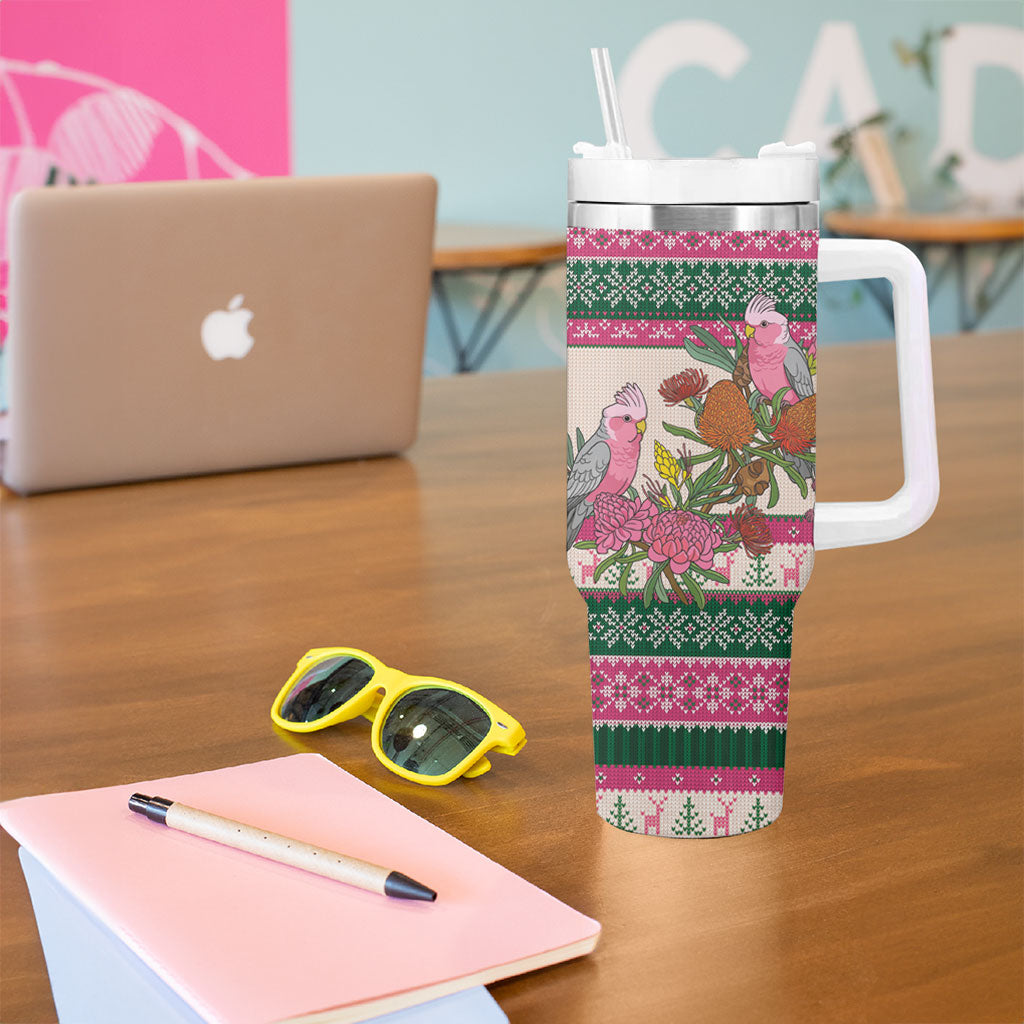 Aussie Galah Christmas Tumbler With Handle Festive Knitted Pattern Inspired