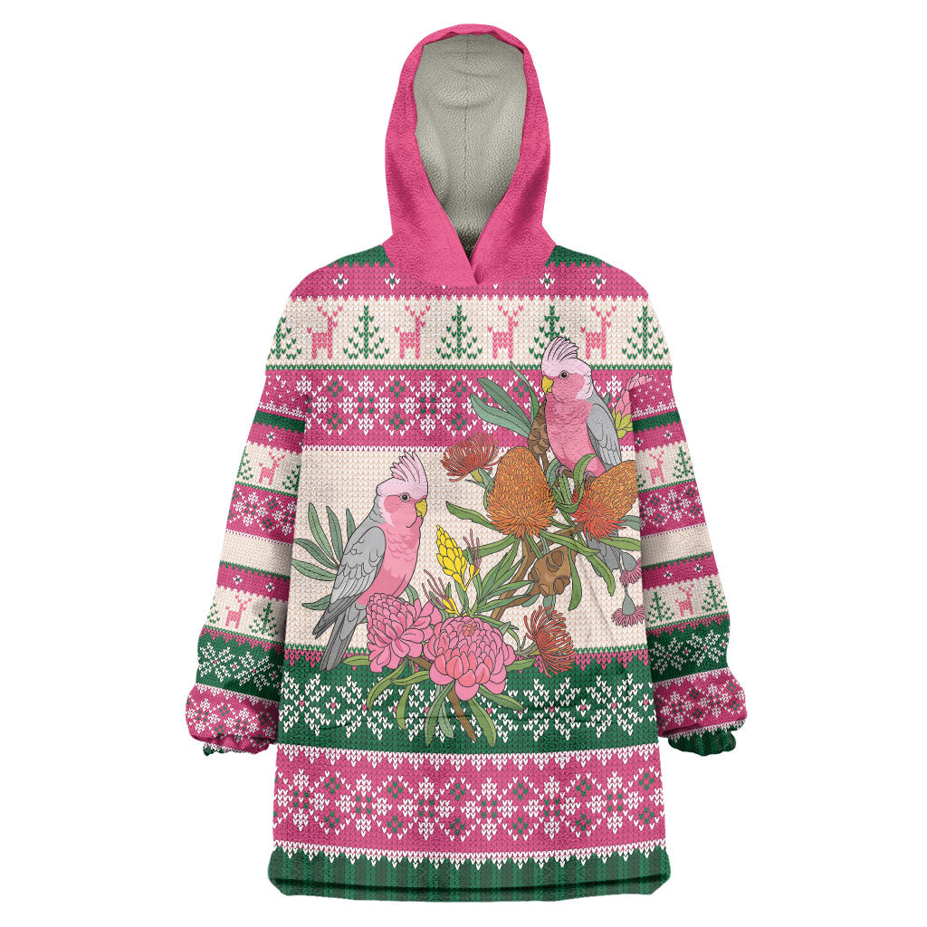 Aussie Galah Christmas Wearable Blanket Hoodie Festive Knitted Pattern Inspired