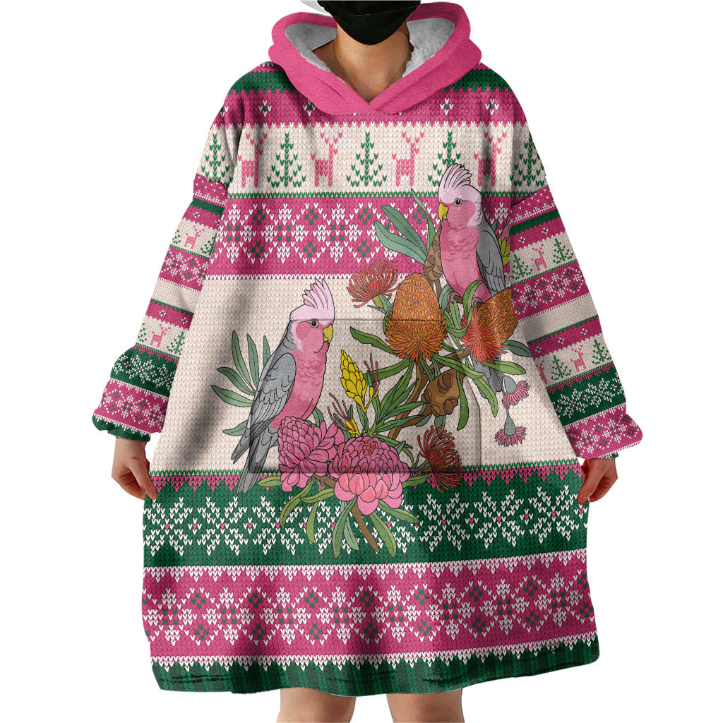Aussie Galah Christmas Wearable Blanket Hoodie Festive Knitted Pattern Inspired