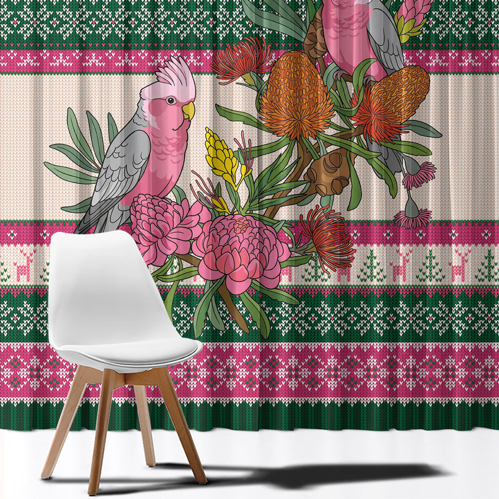 Aussie Galah Christmas Window Curtain Festive Knitted Pattern Inspired