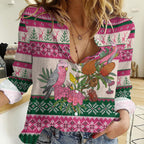 Aussie Galah Christmas Women Casual Shirt Festive Knitted Pattern Inspired