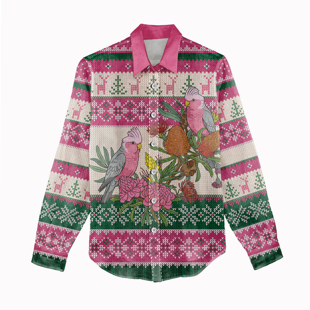 Aussie Galah Christmas Women Casual Shirt Festive Knitted Pattern Inspired