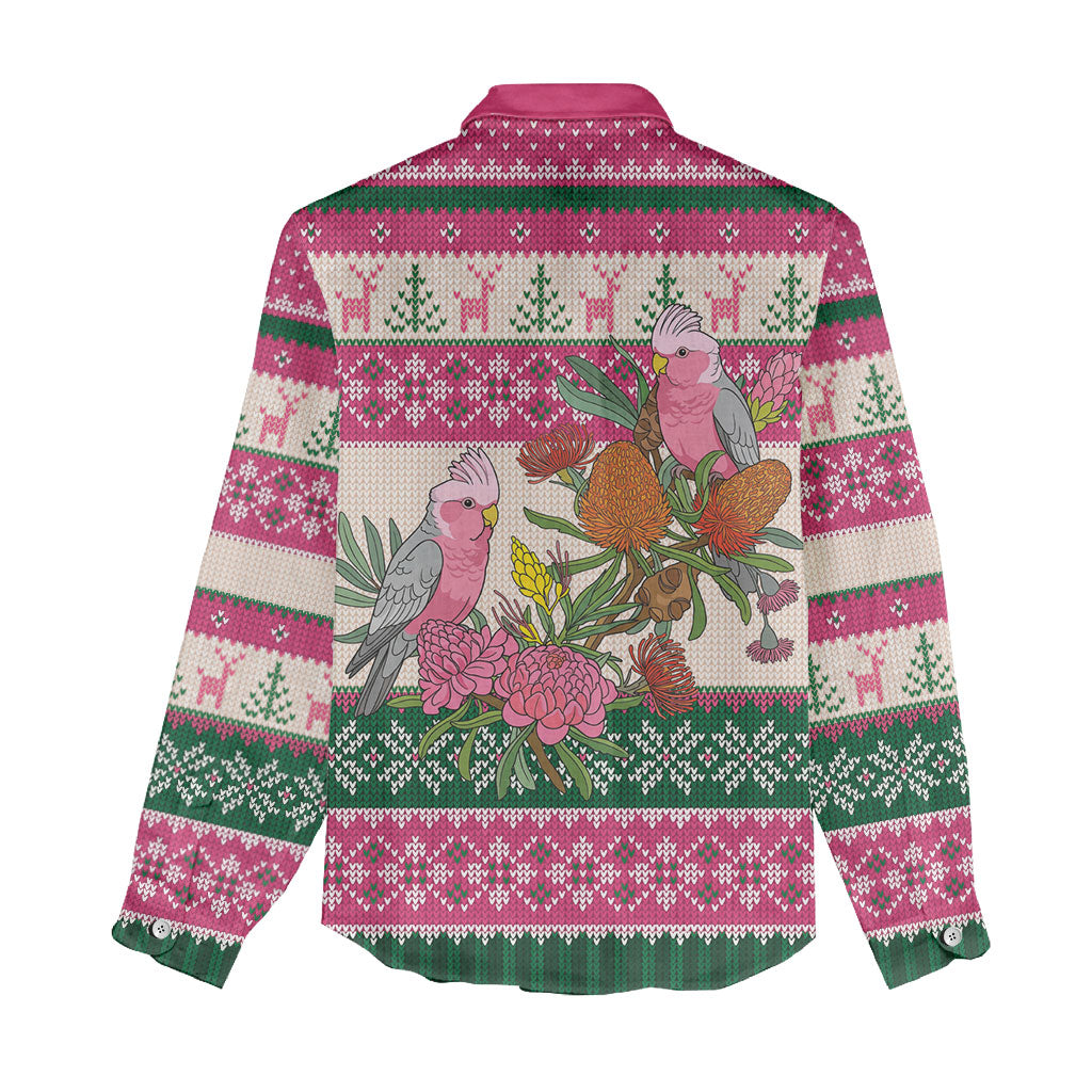Aussie Galah Christmas Women Casual Shirt Festive Knitted Pattern Inspired