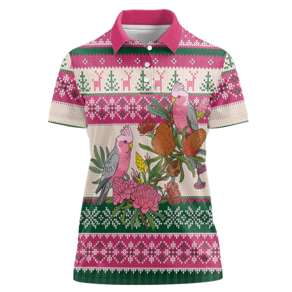 Aussie Galah Christmas Women Polo Shirt Festive Knitted Pattern Inspired