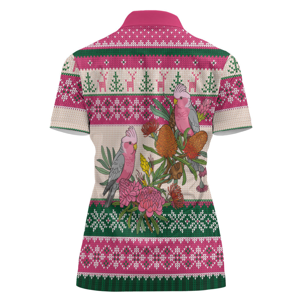 Aussie Galah Christmas Women Polo Shirt Festive Knitted Pattern Inspired