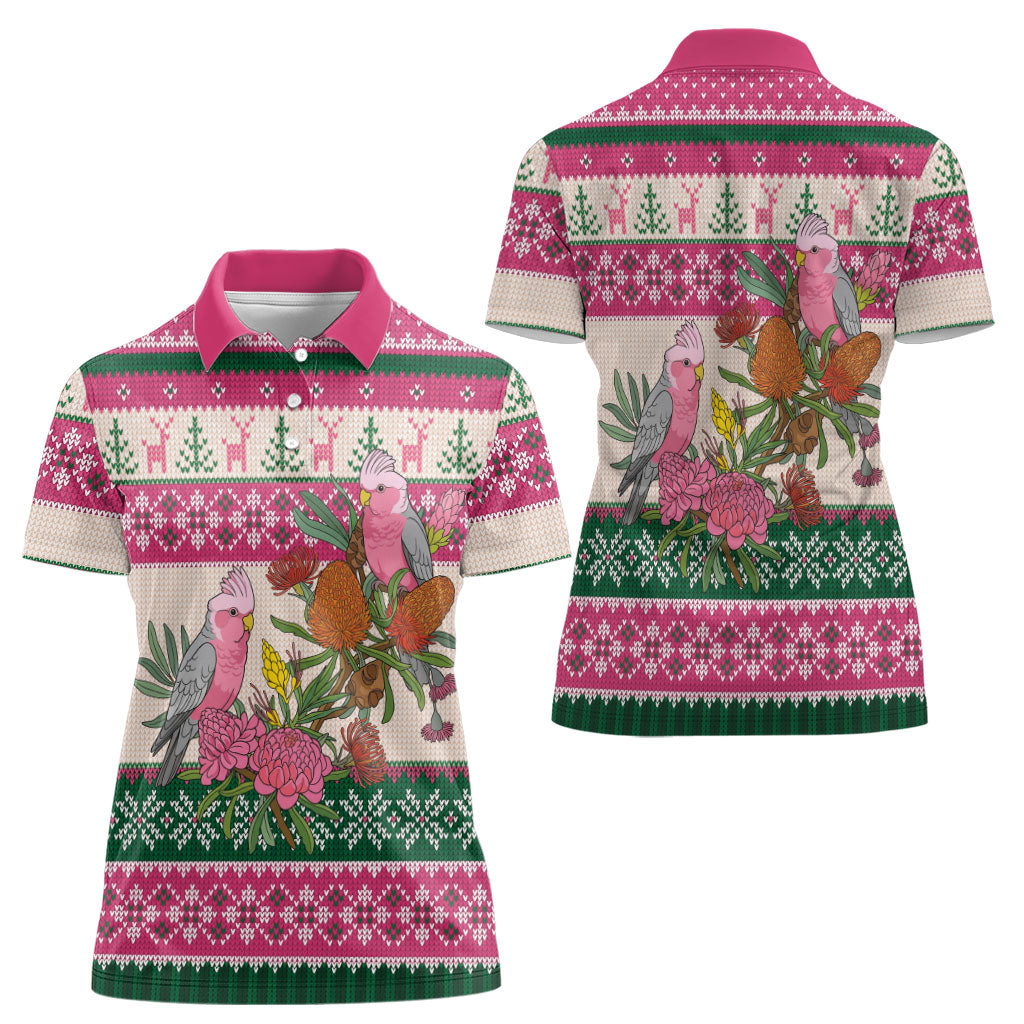 Aussie Galah Christmas Women Polo Shirt Festive Knitted Pattern Inspired