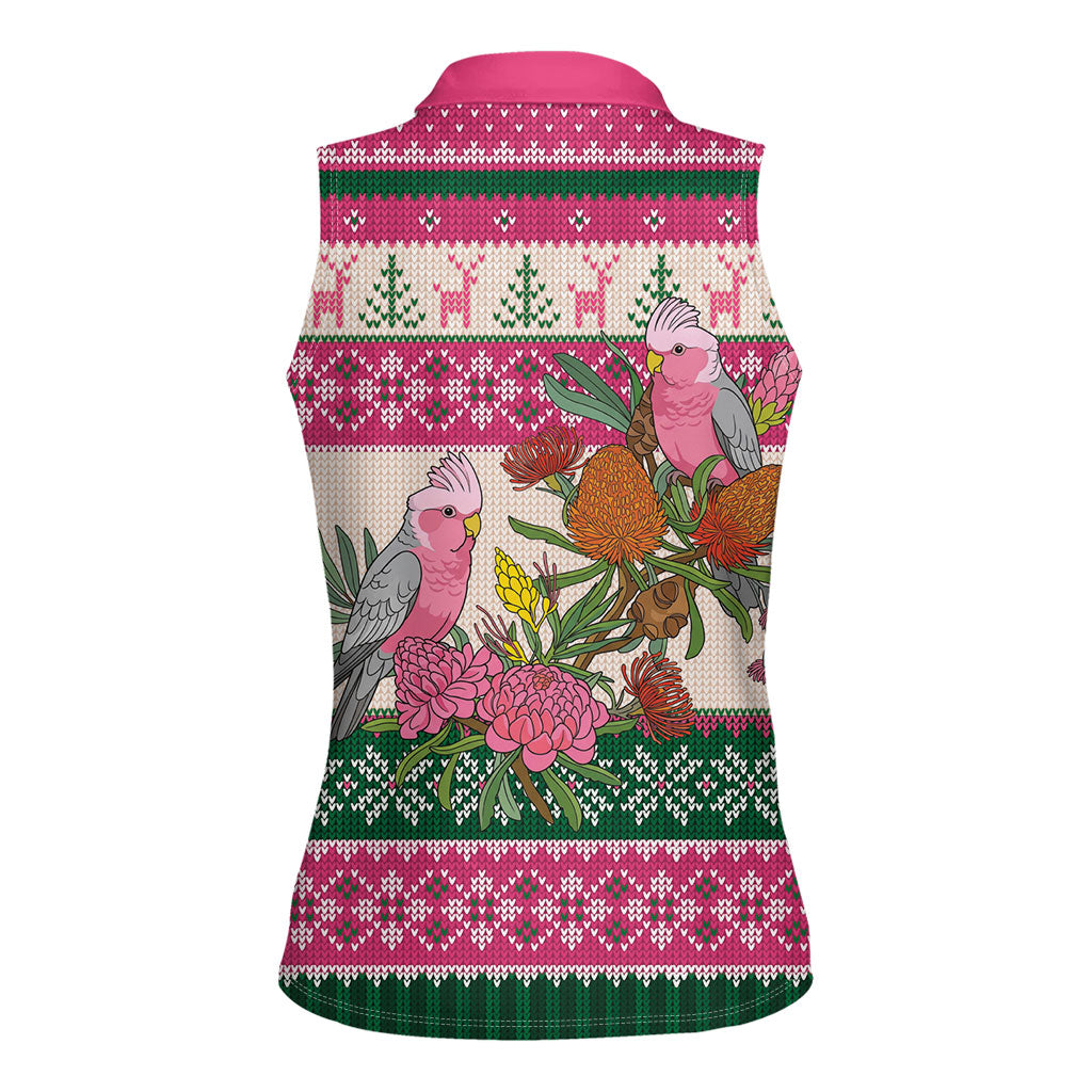 Aussie Galah Christmas Women Sleeveless Polo Shirt Festive Knitted Pattern Inspired
