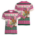Aussie Galah Christmas Women V-Neck T-Shirt Festive Knitted Pattern Inspired