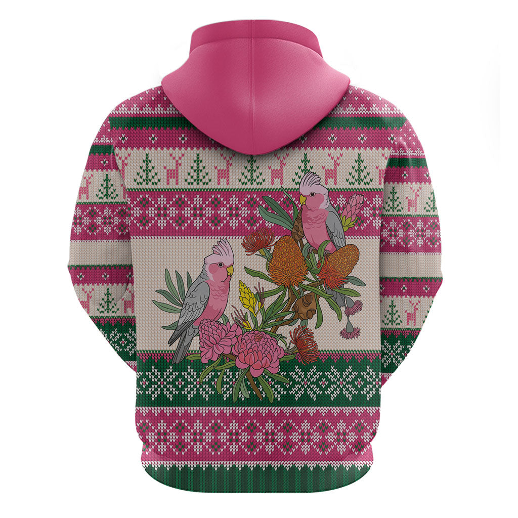 Aussie Galah Christmas Zip Hoodie Festive Knitted Pattern Inspired
