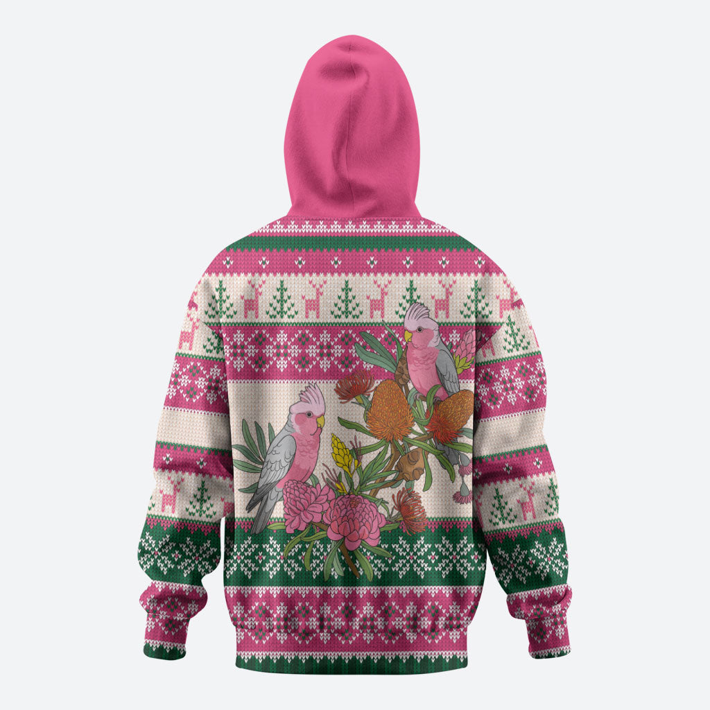 Aussie Galah Christmas Zip Hoodie Festive Knitted Pattern Inspired