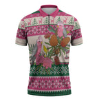 Aussie Galah Christmas Zipper Polo Shirt Festive Knitted Pattern Inspired