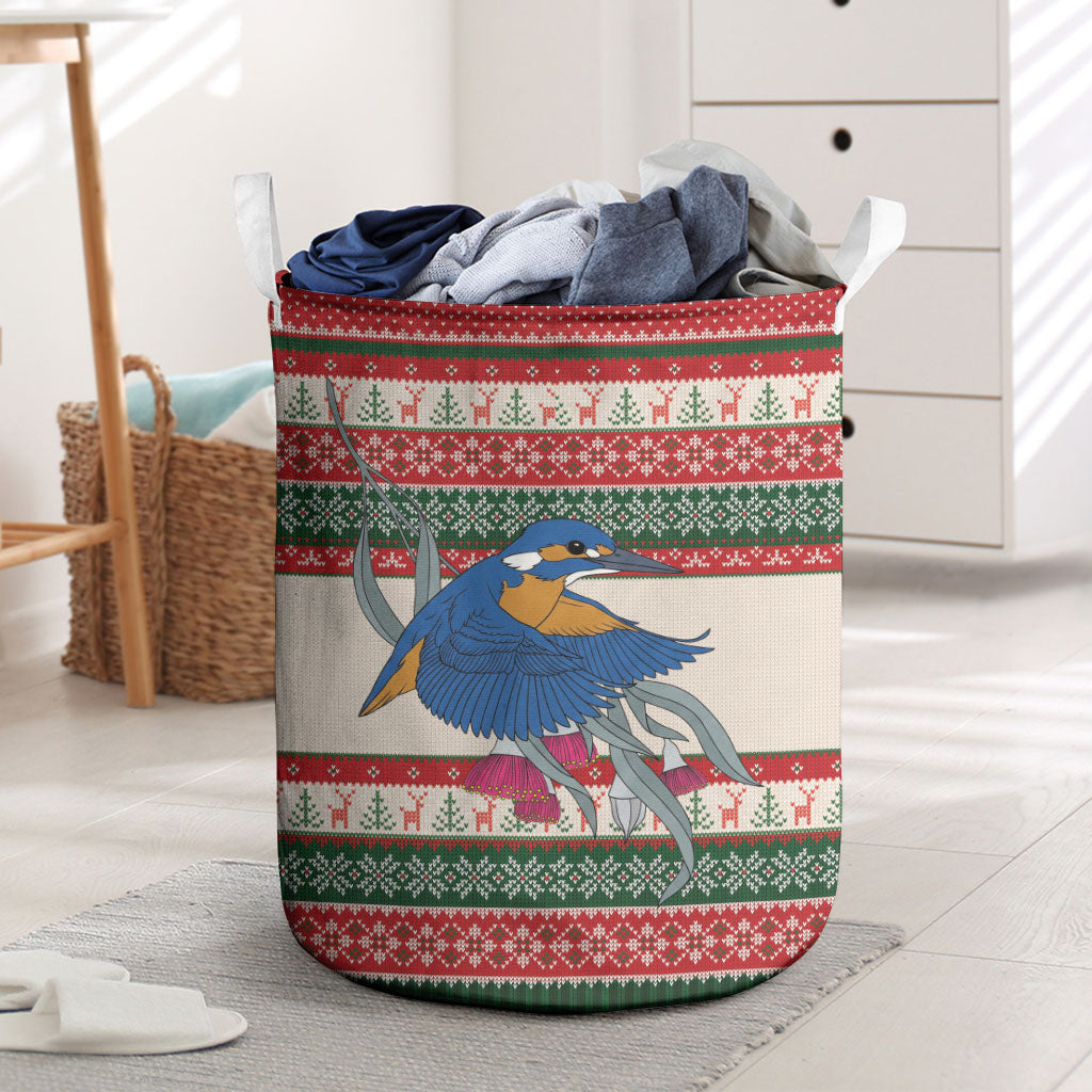 Aussie Kingfisher Bird Christmas Laundry Basket Festive Knitted Pattern Inspired
