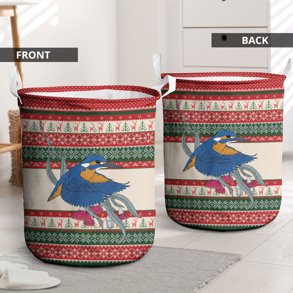 Aussie Kingfisher Bird Christmas Laundry Basket Festive Knitted Pattern Inspired