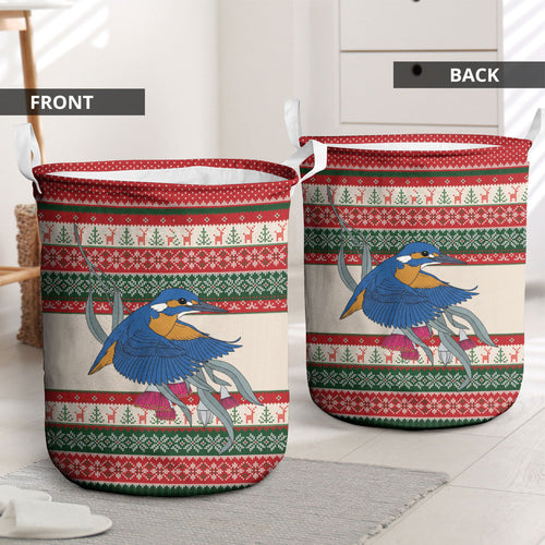 Aussie Kingfisher Bird Christmas Laundry Basket Festive Knitted Pattern Inspired