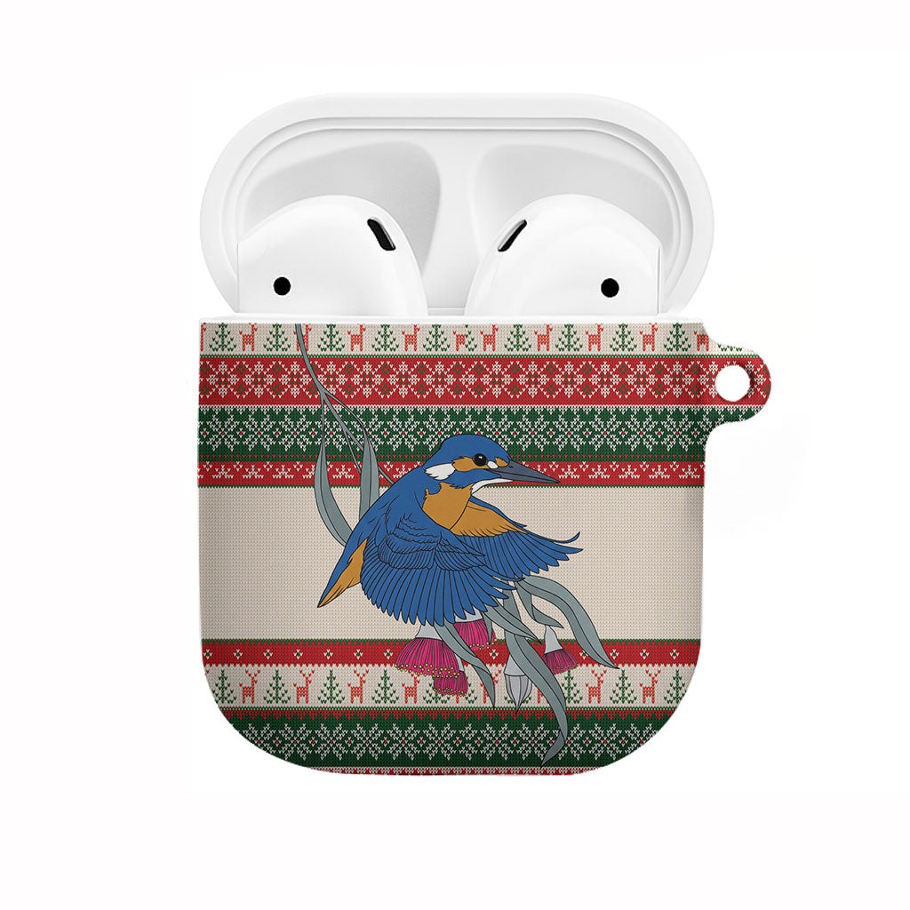 Aussie Kingfisher Bird Christmas AirPods Case Festive Knitted Pattern Inspired