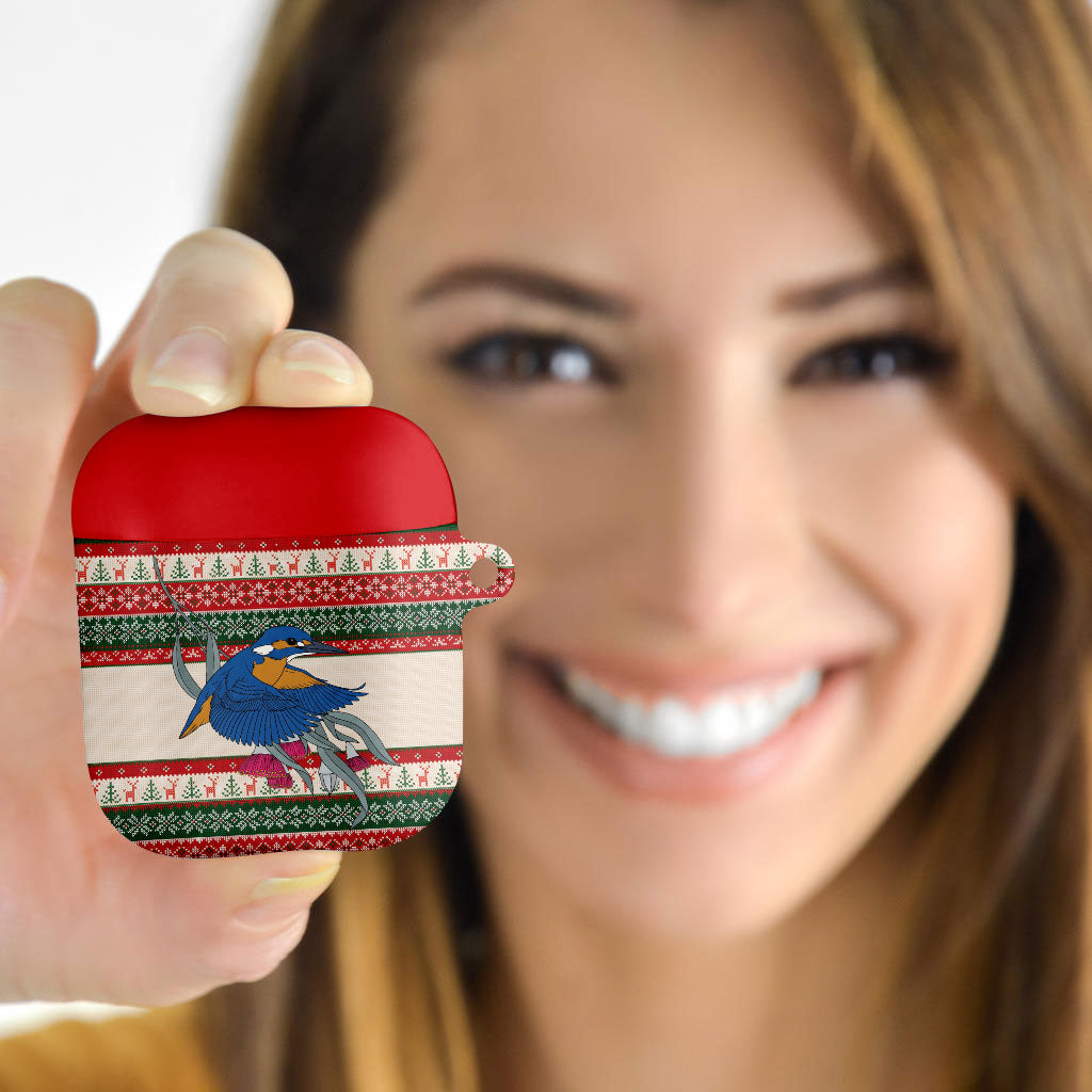 Aussie Kingfisher Bird Christmas AirPods Case Festive Knitted Pattern Inspired