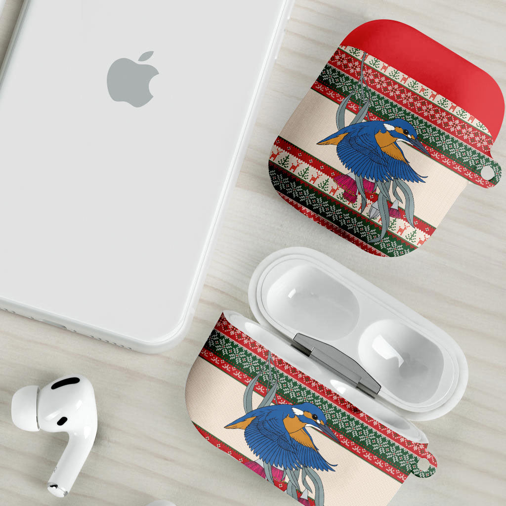 Aussie Kingfisher Bird Christmas AirPods Case Festive Knitted Pattern Inspired