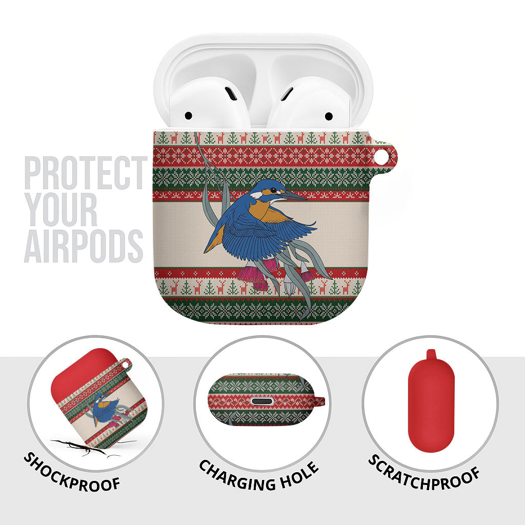 Aussie Kingfisher Bird Christmas AirPods Case Festive Knitted Pattern Inspired