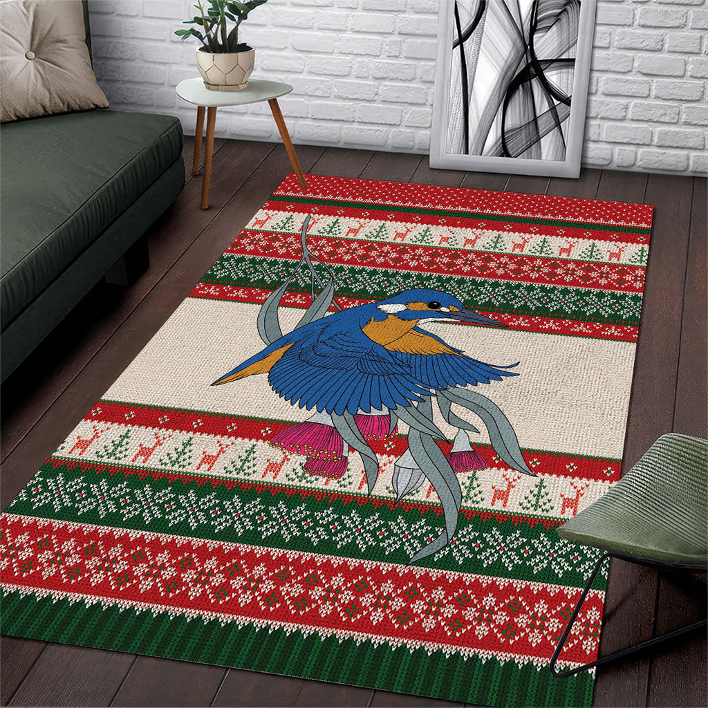 Aussie Kingfisher Bird Christmas Area Rug Festive Knitted Pattern Inspired