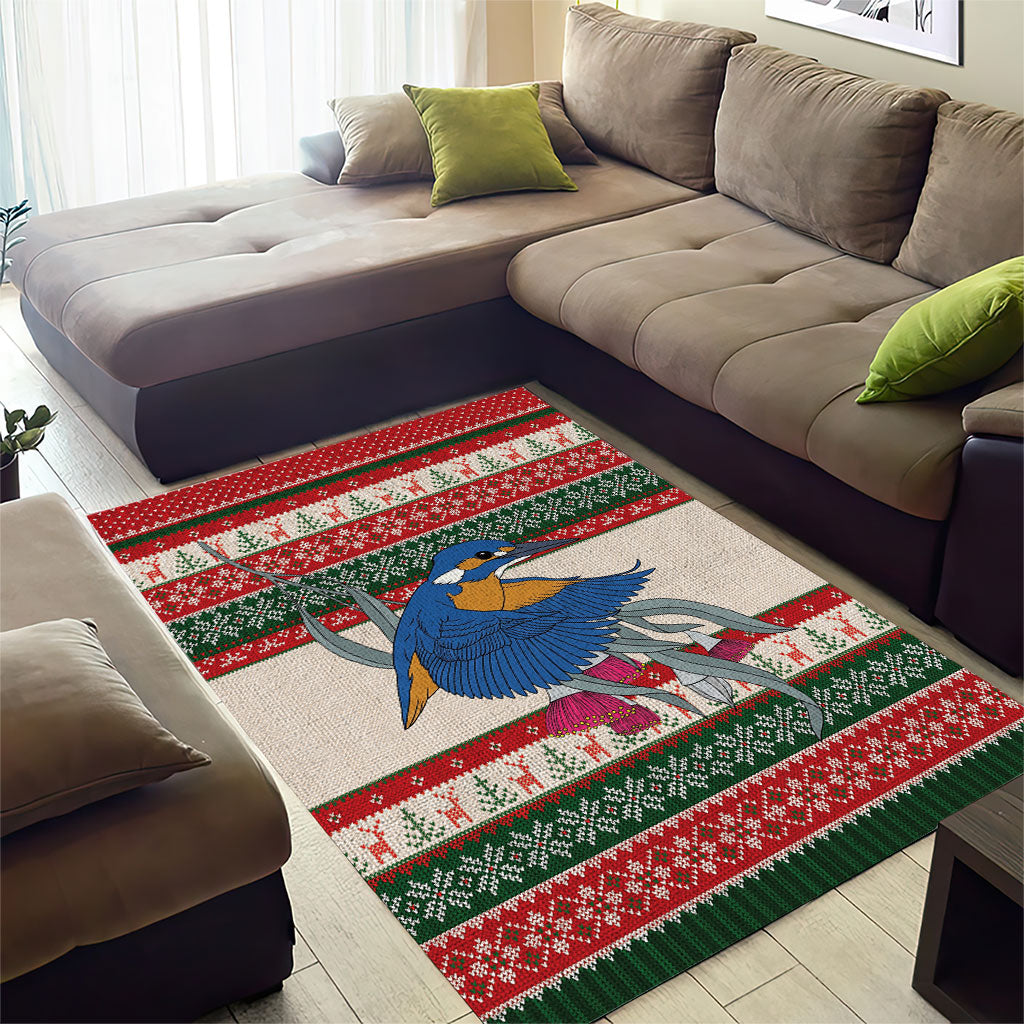 Aussie Kingfisher Bird Christmas Area Rug Festive Knitted Pattern Inspired