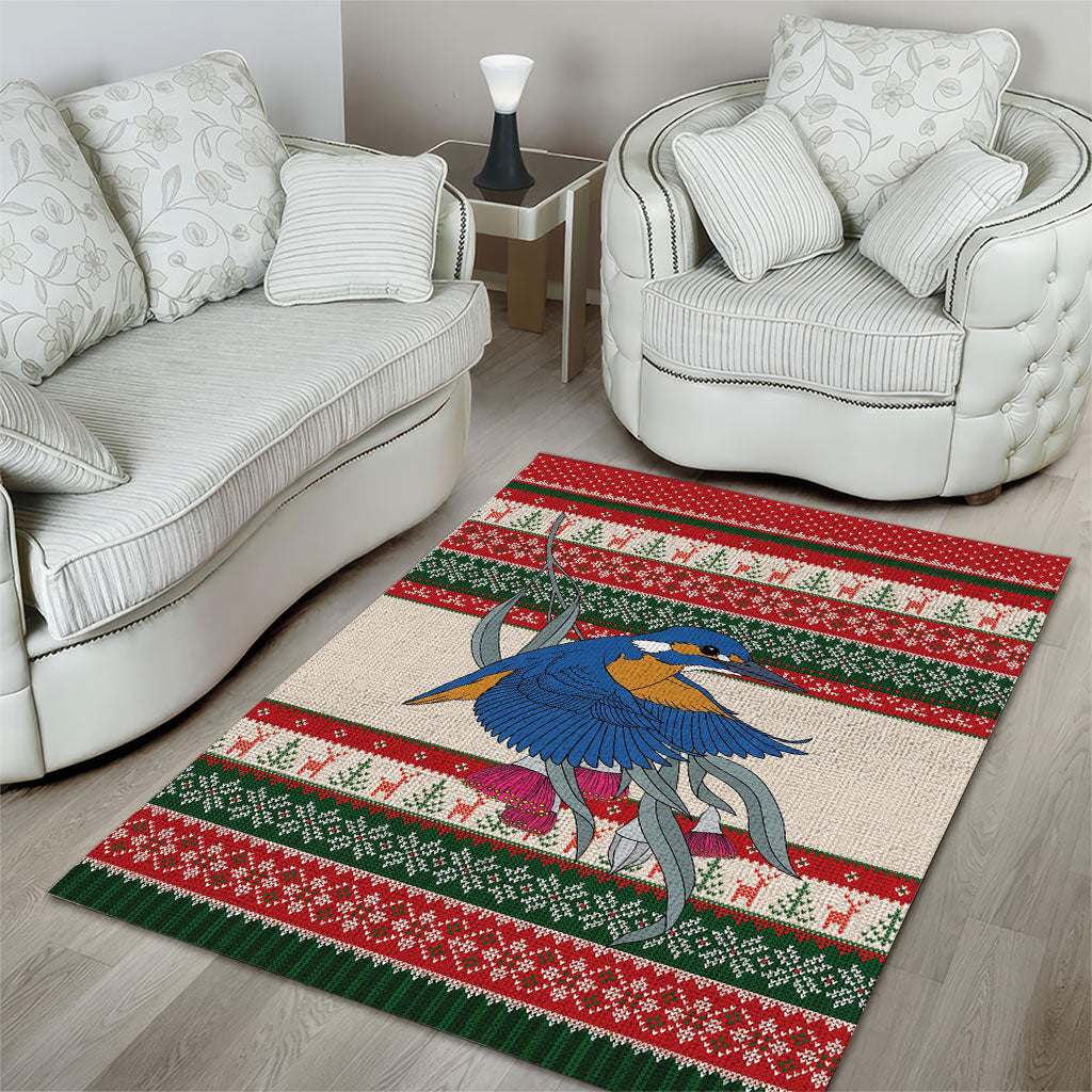 Aussie Kingfisher Bird Christmas Area Rug Festive Knitted Pattern Inspired