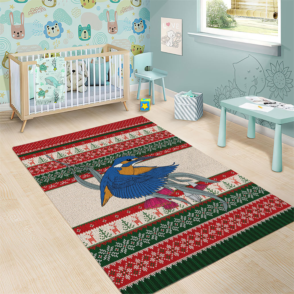 Aussie Kingfisher Bird Christmas Area Rug Festive Knitted Pattern Inspired