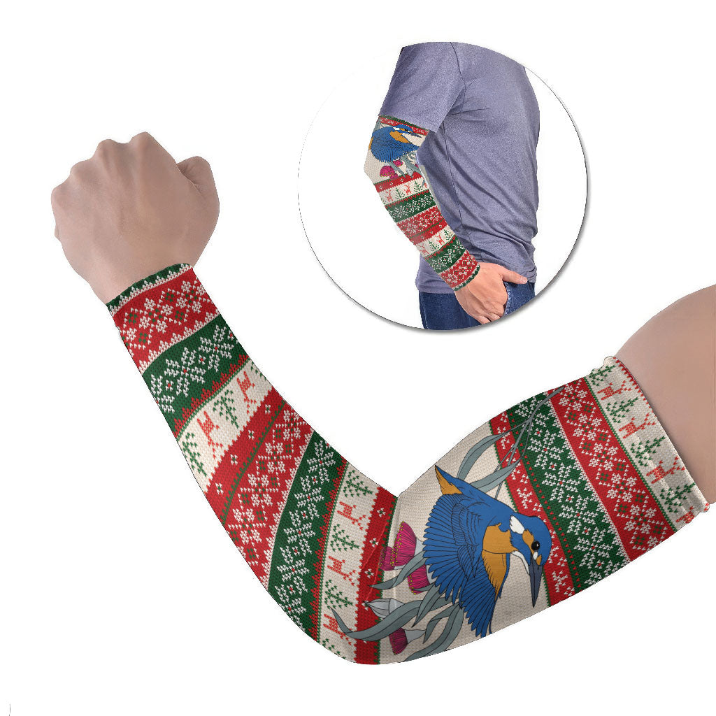 Aussie Kingfisher Bird Christmas Arm Sleeves Festive Knitted Pattern Inspired