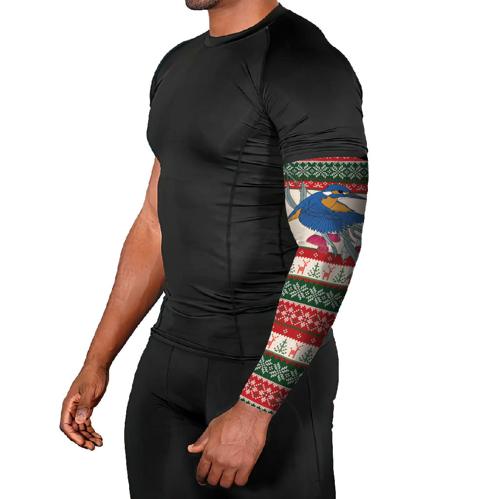 Aussie Kingfisher Bird Christmas Arm Sleeves Festive Knitted Pattern Inspired