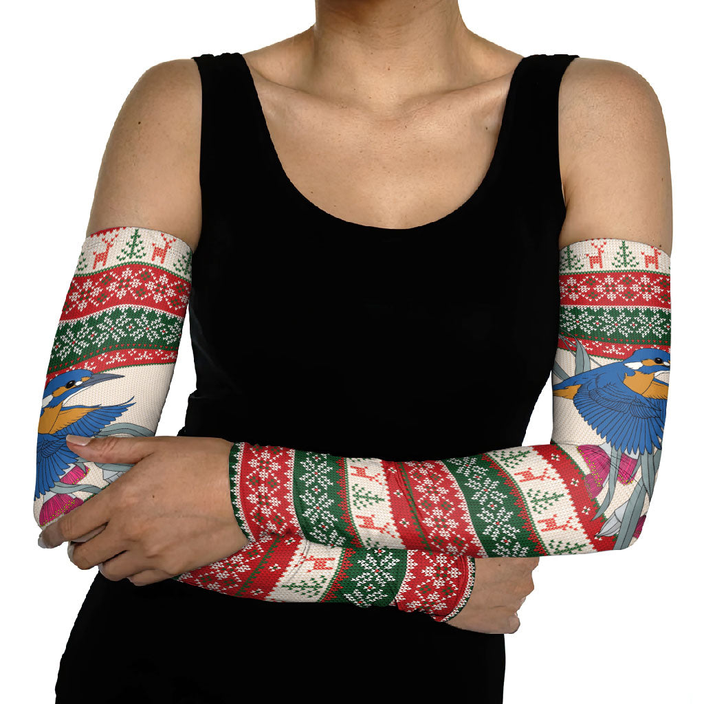Aussie Kingfisher Bird Christmas Arm Sleeves Festive Knitted Pattern Inspired