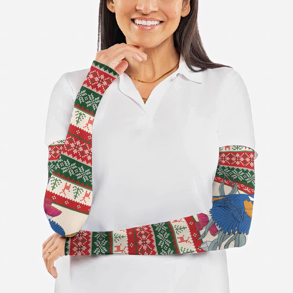 Aussie Kingfisher Bird Christmas Arm Sleeves Festive Knitted Pattern Inspired
