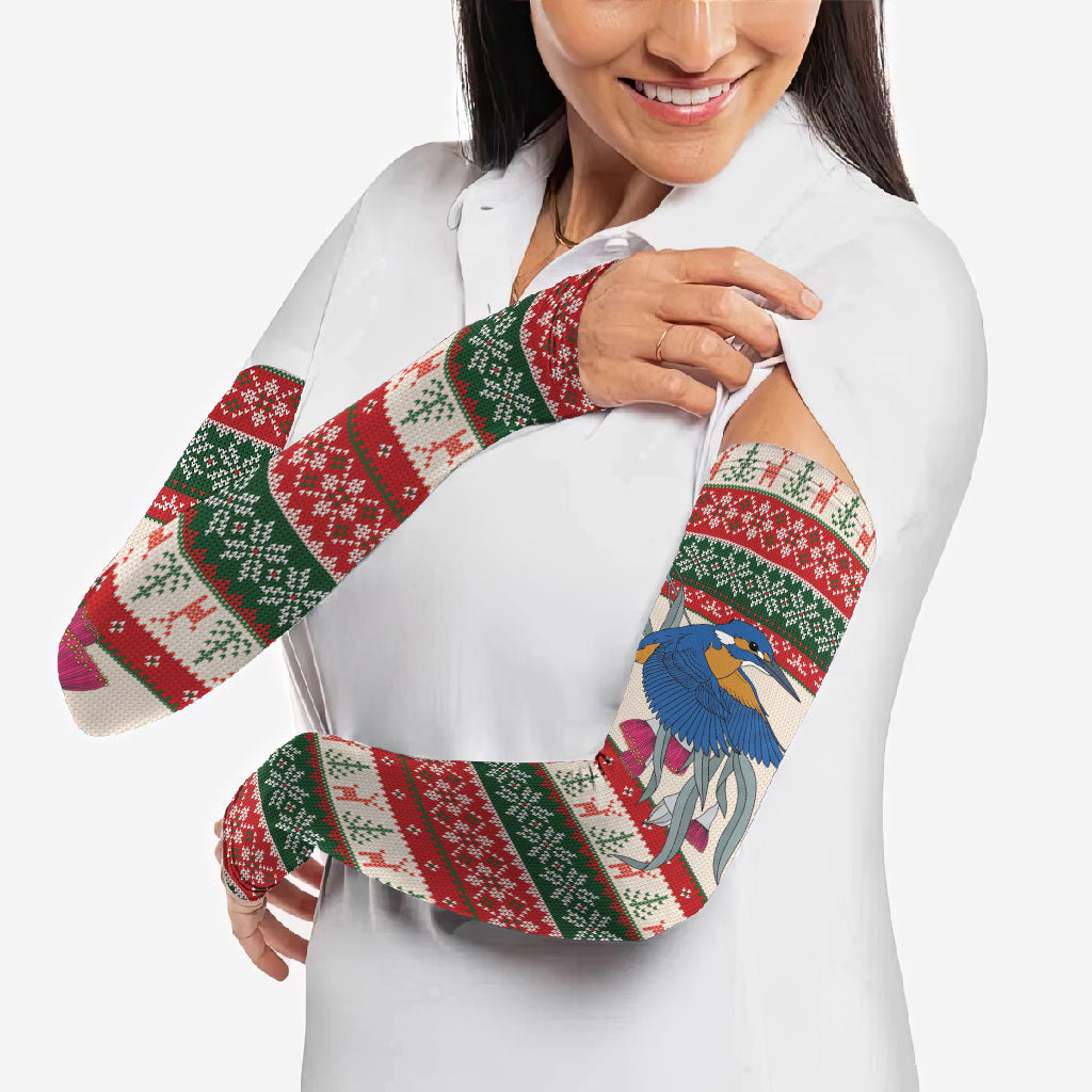 Aussie Kingfisher Bird Christmas Arm Sleeves Festive Knitted Pattern Inspired