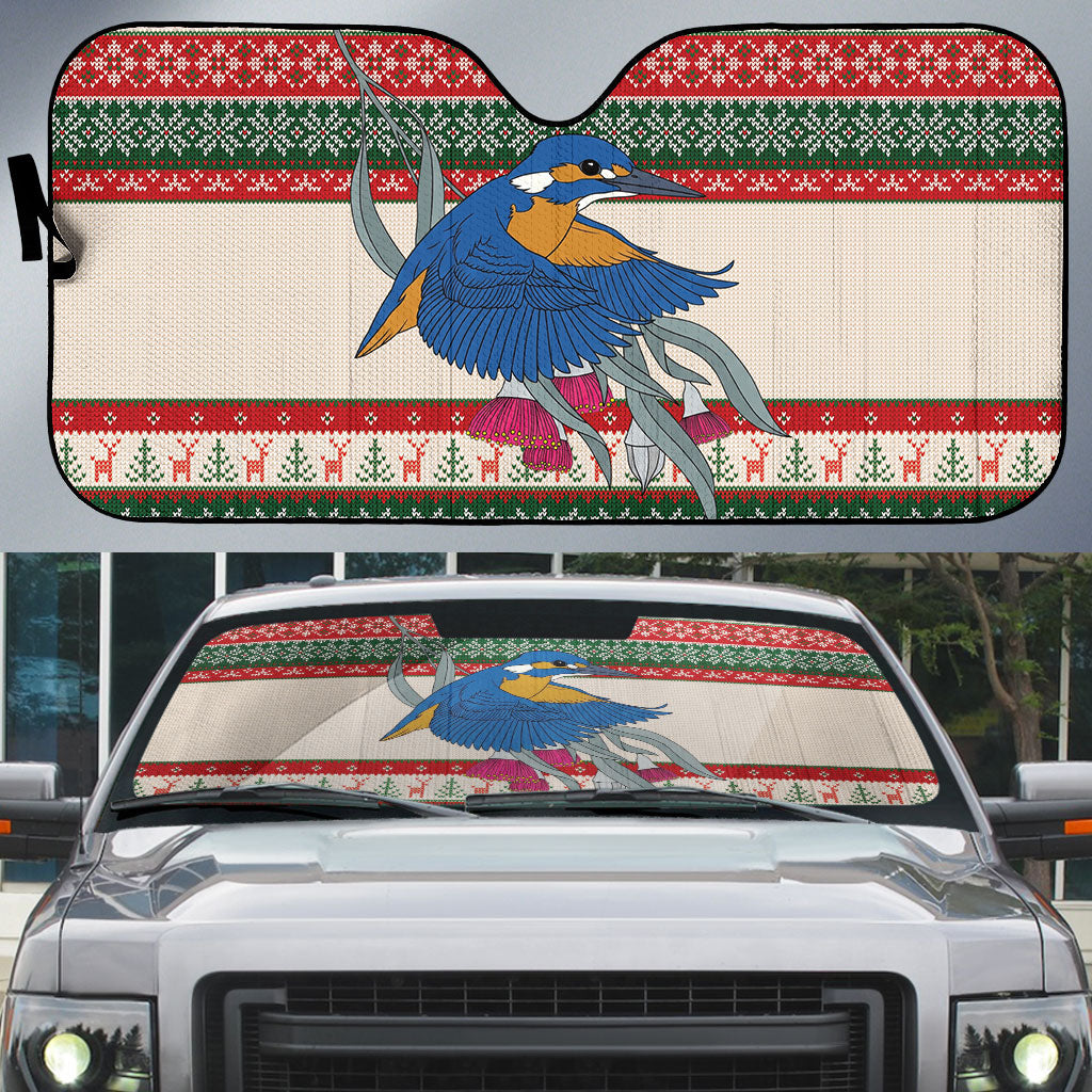 Aussie Kingfisher Bird Christmas Auto Sun Shade Festive Knitted Pattern Inspired
