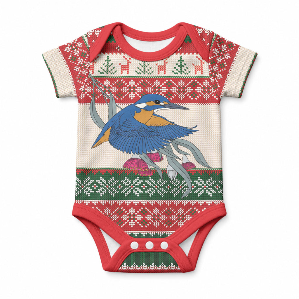 Aussie Kingfisher Bird Christmas Baby Onesie Festive Knitted Pattern Inspired