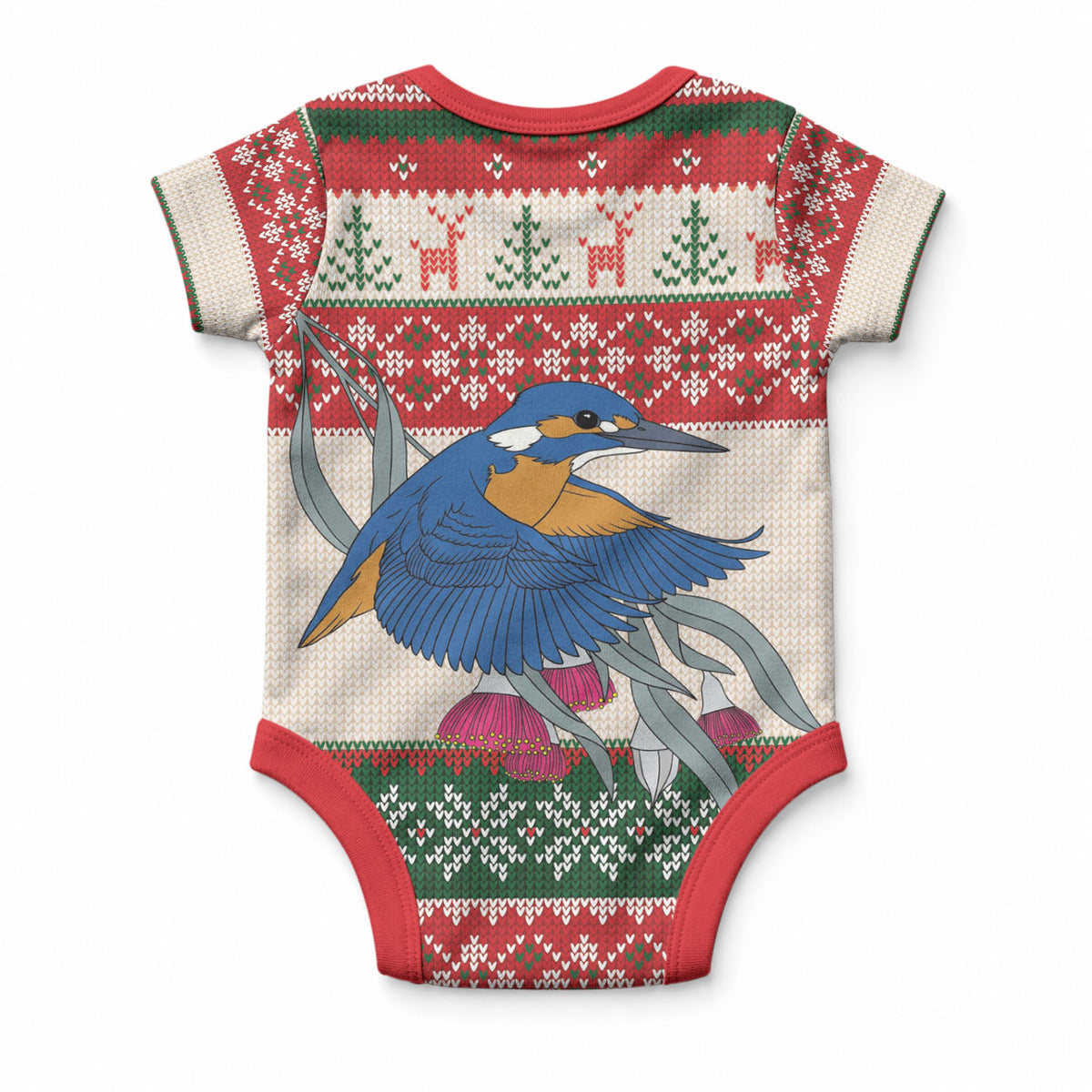 Aussie Kingfisher Bird Christmas Baby Onesie Festive Knitted Pattern Inspired