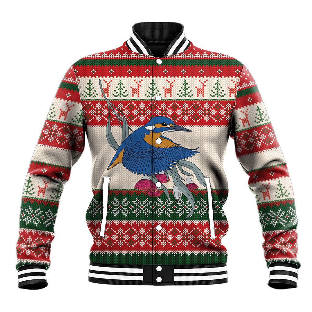 Aussie Kingfisher Bird Christmas Baseball Jacket Festive Knitted Pattern Inspired