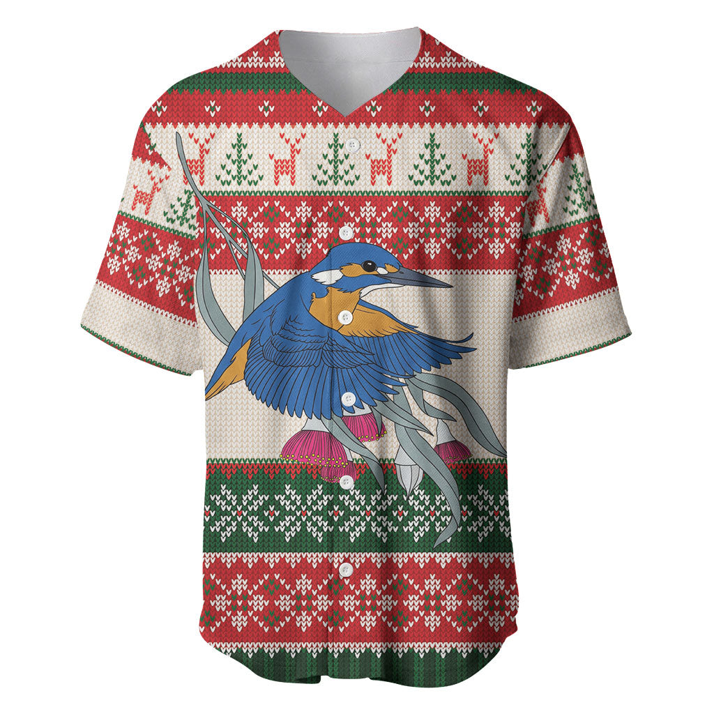 Aussie Kingfisher Bird Christmas Baseball Jersey Festive Knitted Pattern Inspired