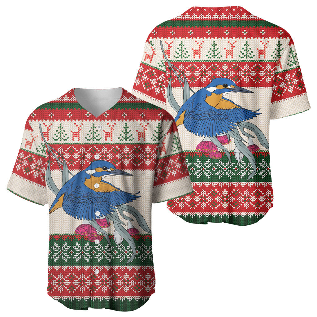 Aussie Kingfisher Bird Christmas Baseball Jersey Festive Knitted Pattern Inspired