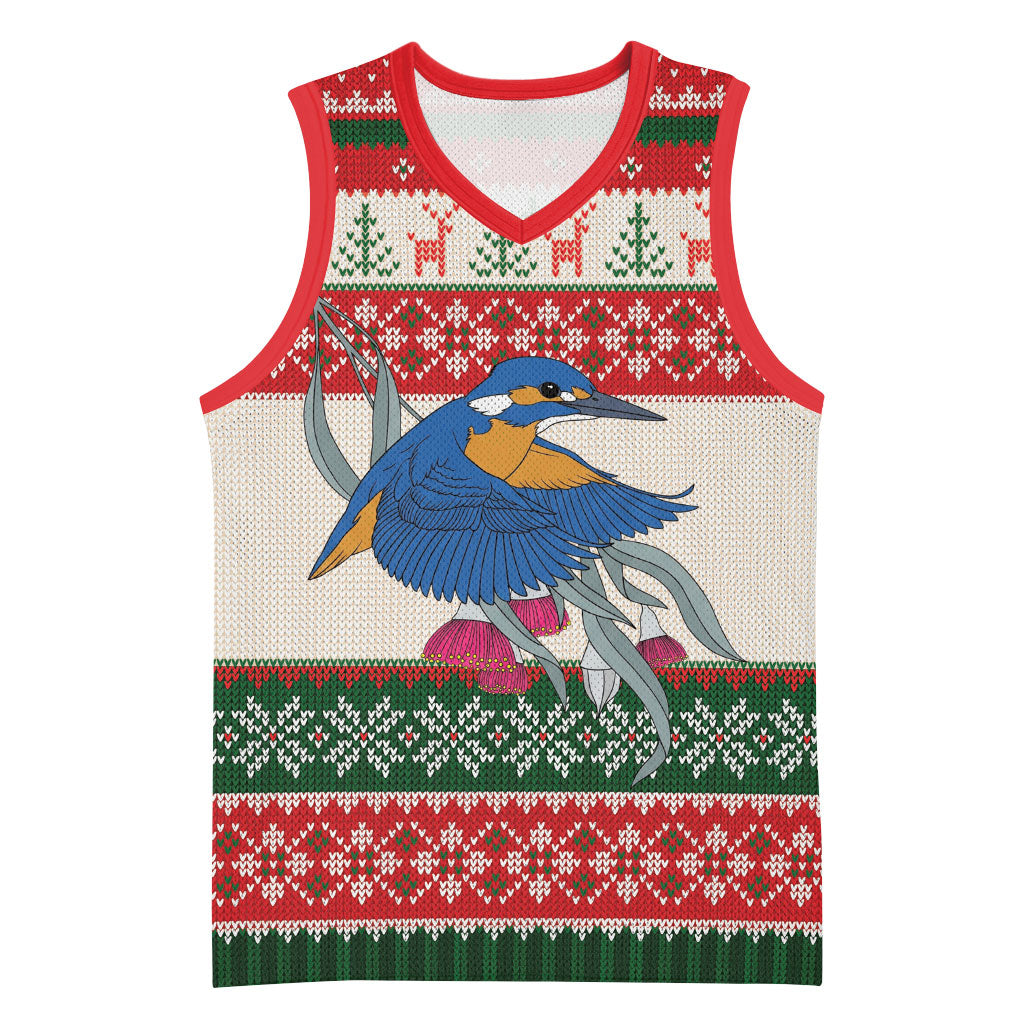 Aussie Kingfisher Bird Christmas Basketball Jersey Festive Knitted Pattern Inspired