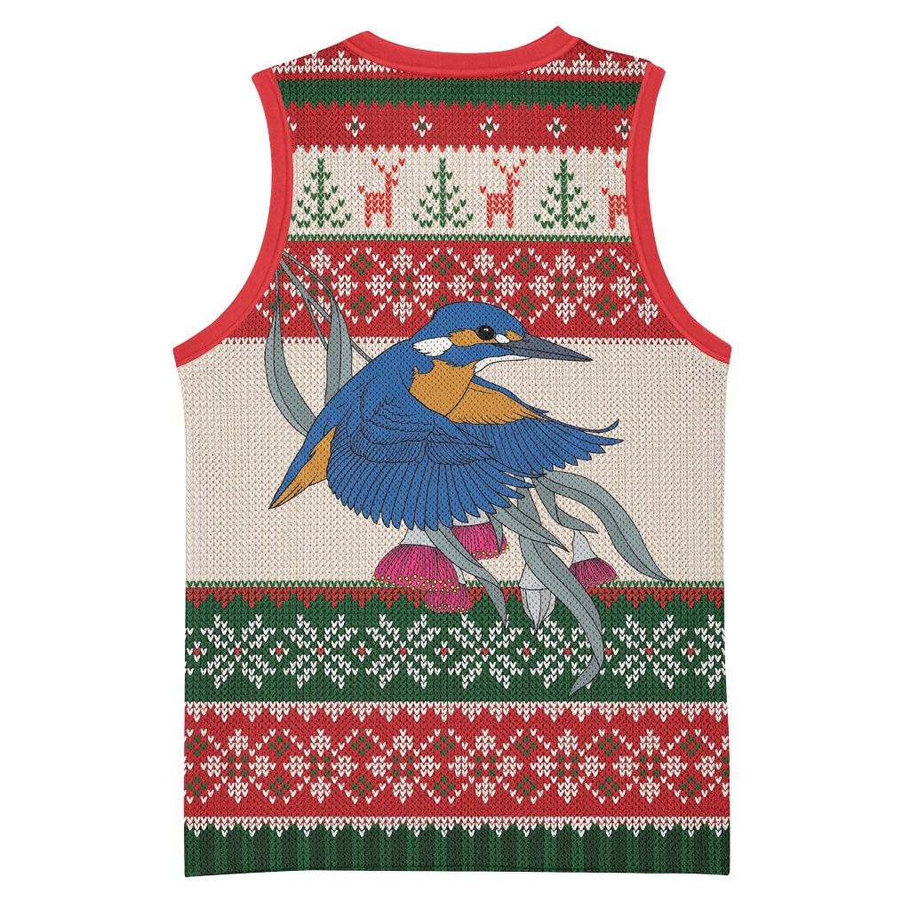 Aussie Kingfisher Bird Christmas Basketball Jersey Festive Knitted Pattern Inspired