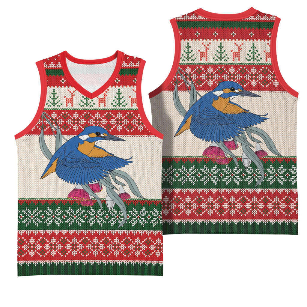 Aussie Kingfisher Bird Christmas Basketball Jersey Festive Knitted Pattern Inspired