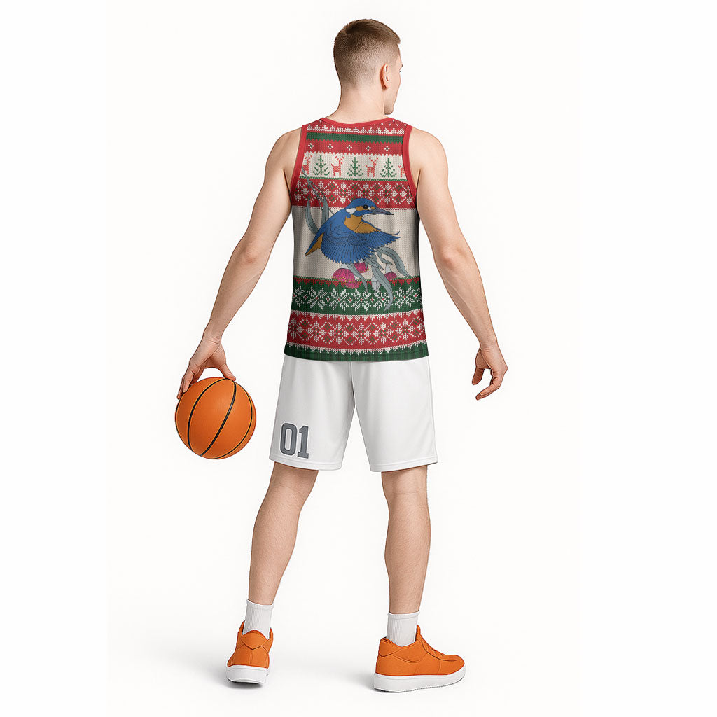 Aussie Kingfisher Bird Christmas Basketball Jersey Festive Knitted Pattern Inspired