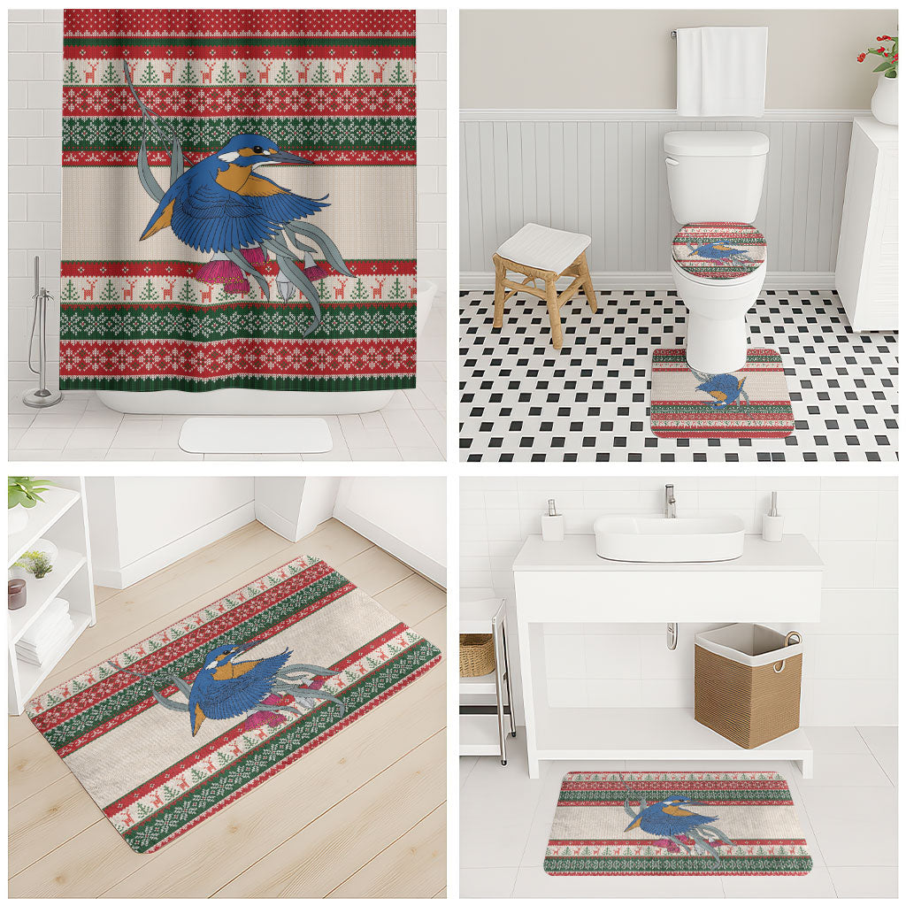 Aussie Kingfisher Bird Christmas Bathroom Set Festive Knitted Pattern Inspired