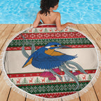 Aussie Kingfisher Bird Christmas Beach Blanket Festive Knitted Pattern Inspired