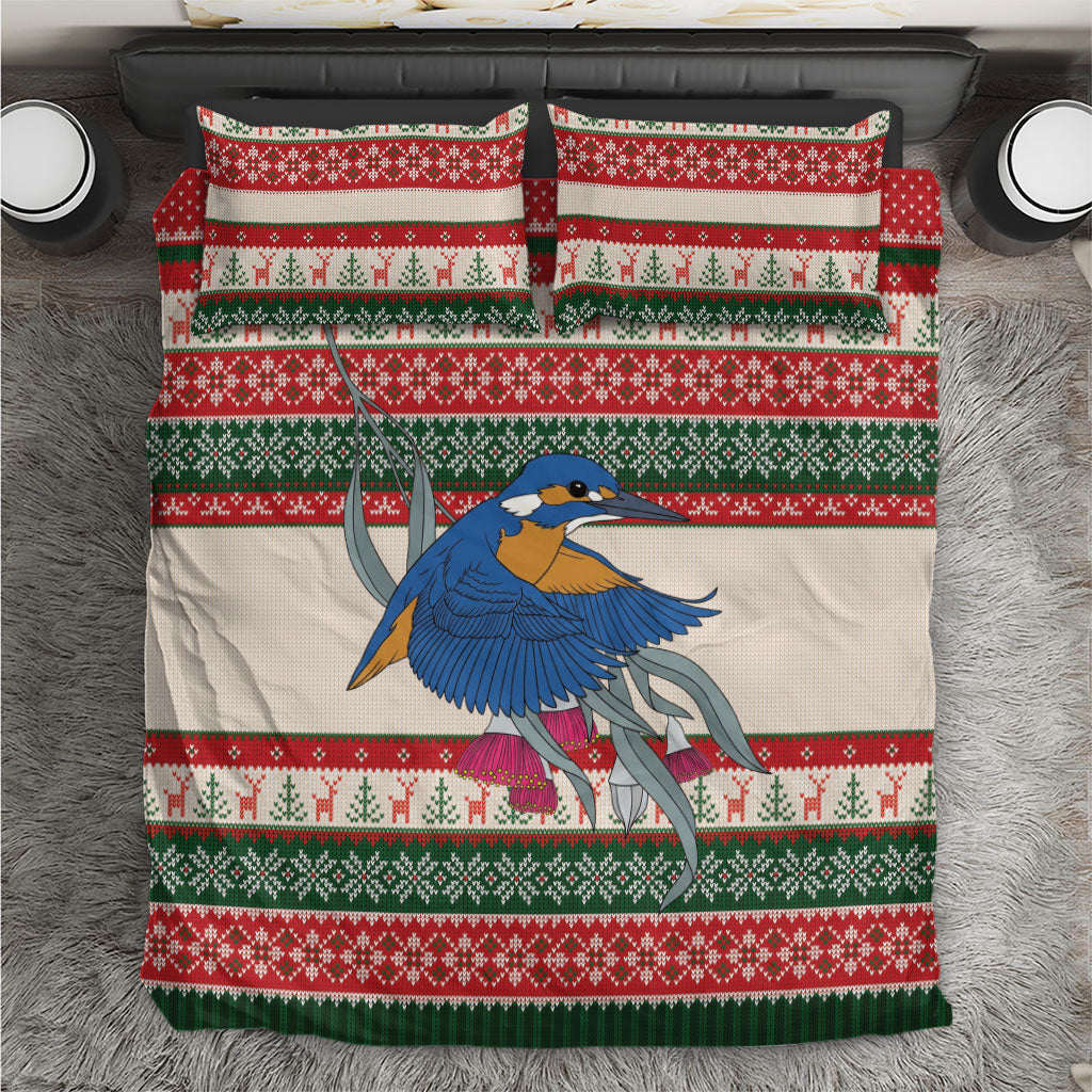 Aussie Kingfisher Bird Christmas Bedding Set Festive Knitted Pattern Inspired