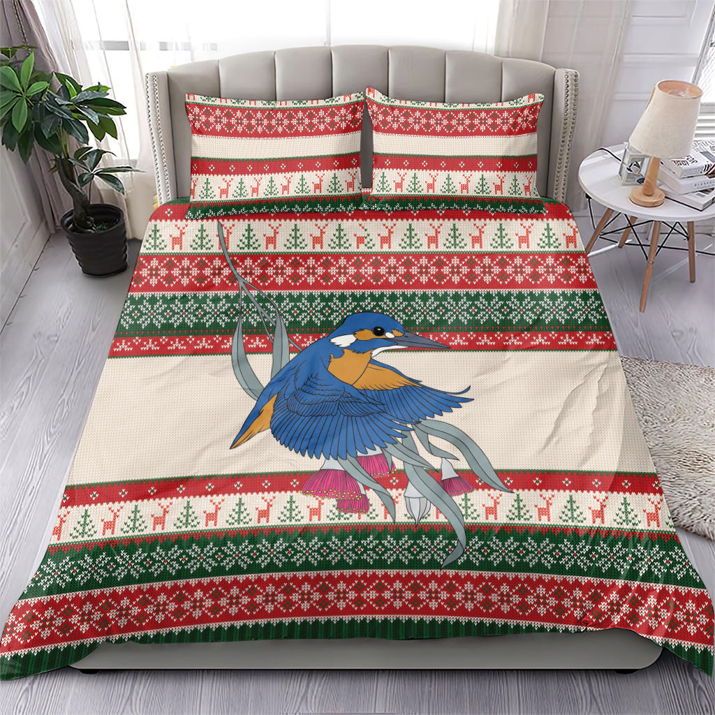 Aussie Kingfisher Bird Christmas Bedding Set Festive Knitted Pattern Inspired