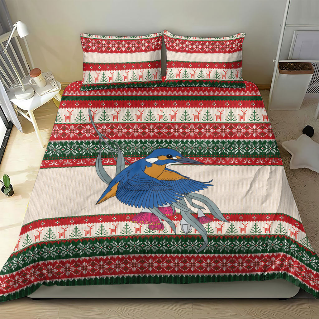 Aussie Kingfisher Bird Christmas Bedding Set Festive Knitted Pattern Inspired