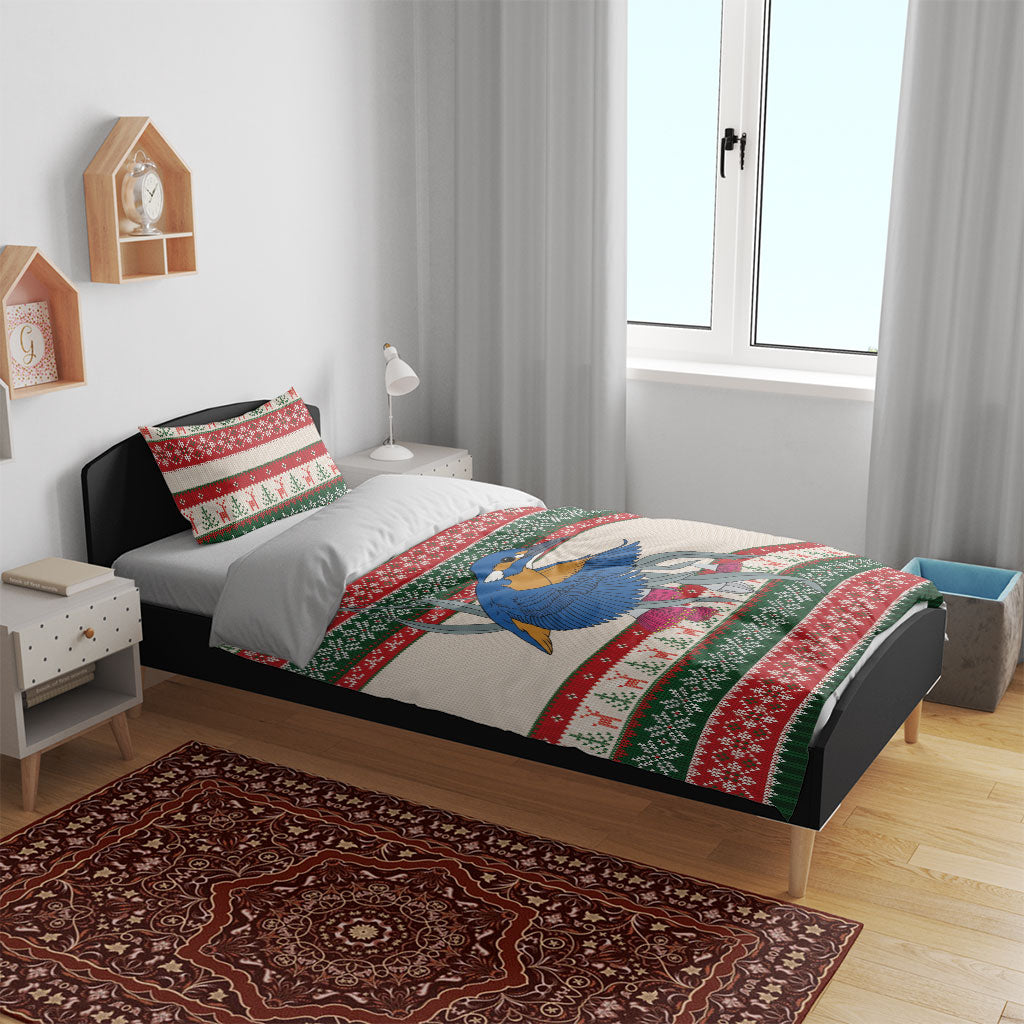 Aussie Kingfisher Bird Christmas Bedding Set Festive Knitted Pattern Inspired