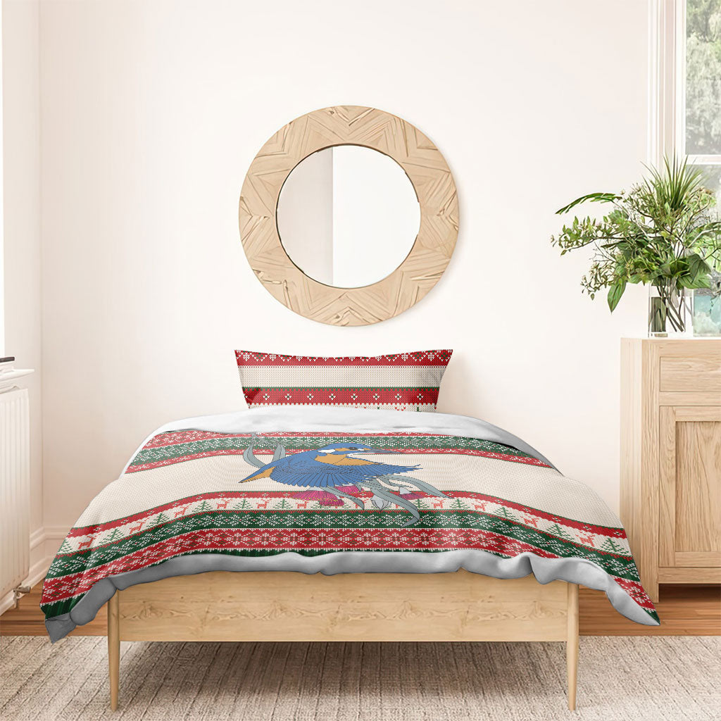 Aussie Kingfisher Bird Christmas Bedding Set Festive Knitted Pattern Inspired